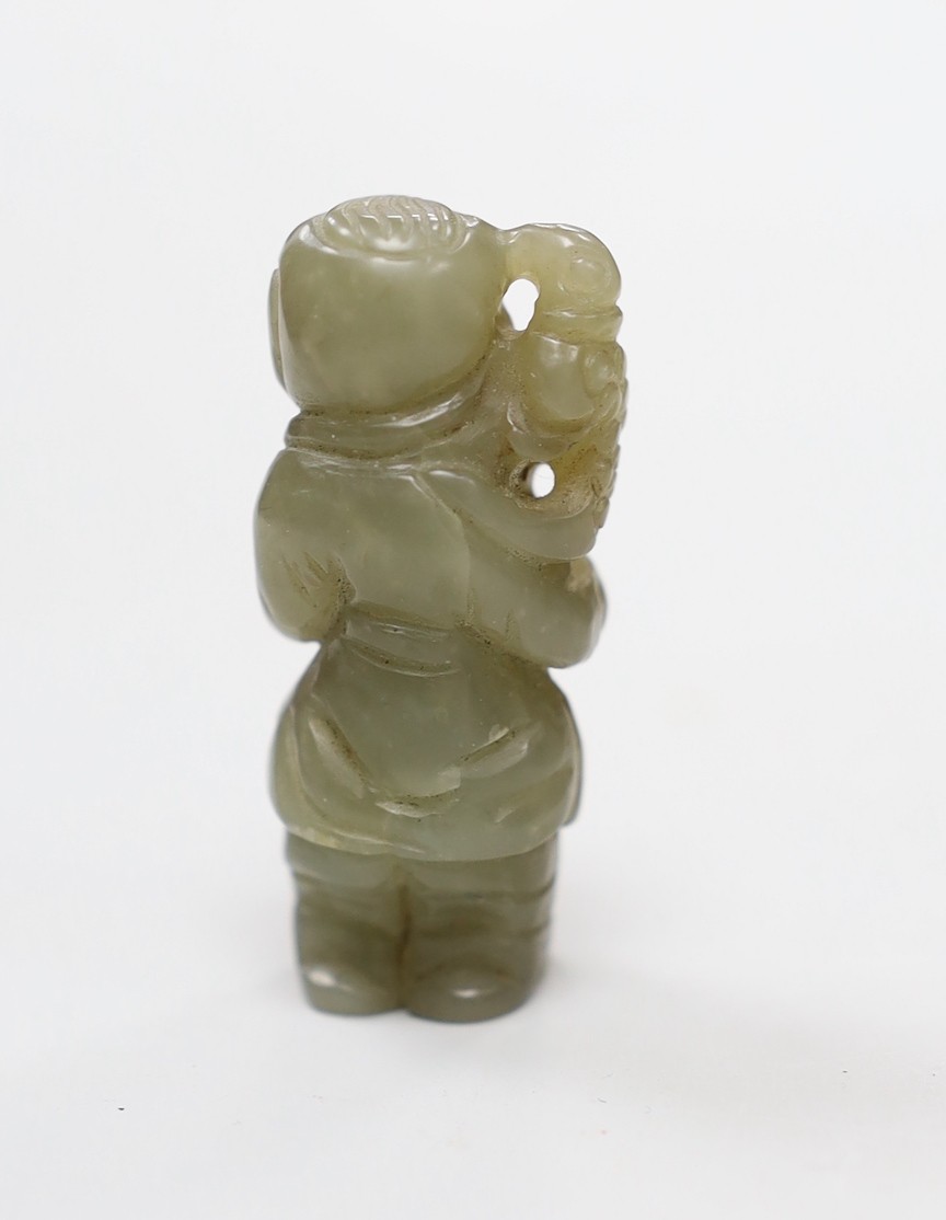 A Chinese celadon jade figure of a boy. 4.5cm tall
